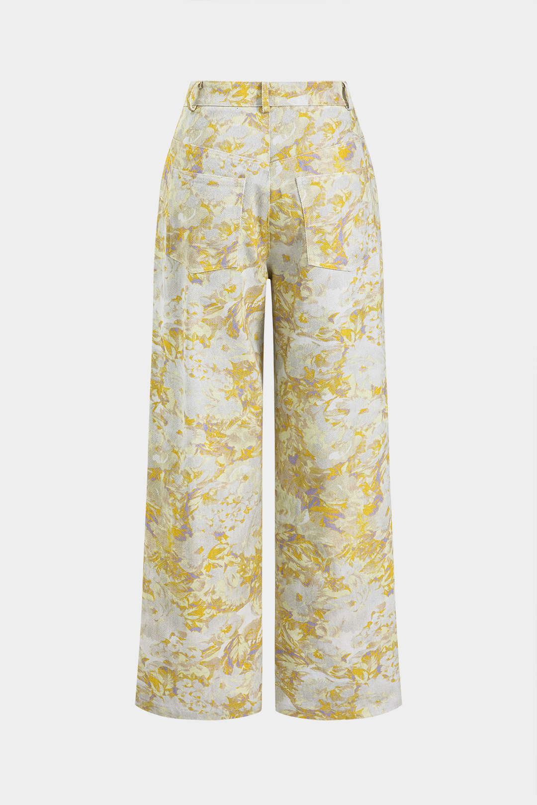 Abstract Print Denim Button Pocket Wide Leg Trousers