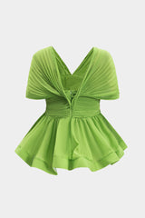 Chiffon Pleated Zipper Backless Mini Dress And Wide Leg Trousers Set