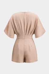 Ruched Zipper Short Sleeve Romper