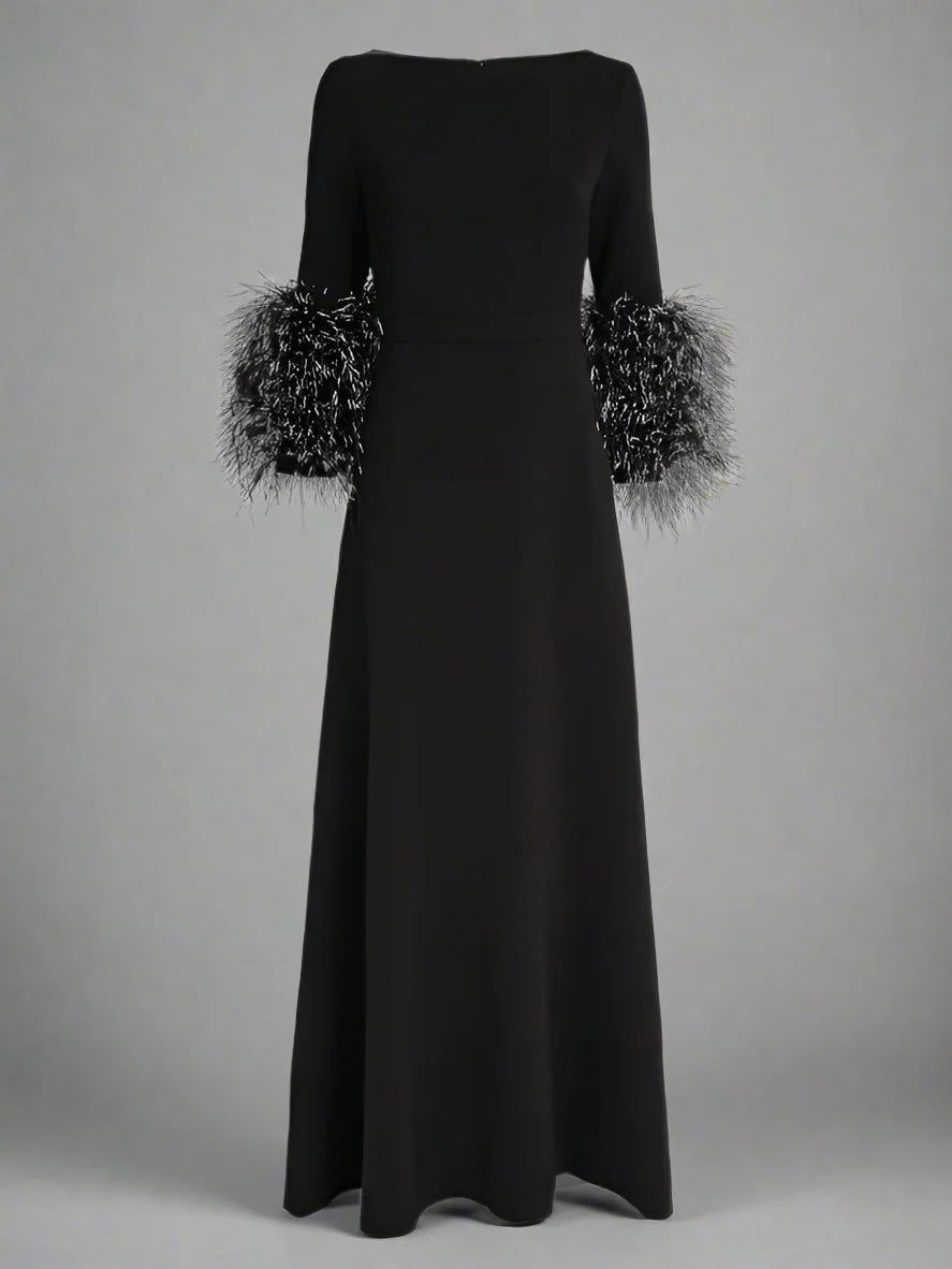 feather-cuff A-line gown – Zonal