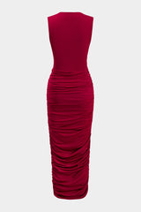 Cut Out Sleeveless Ruched Maxi Dress