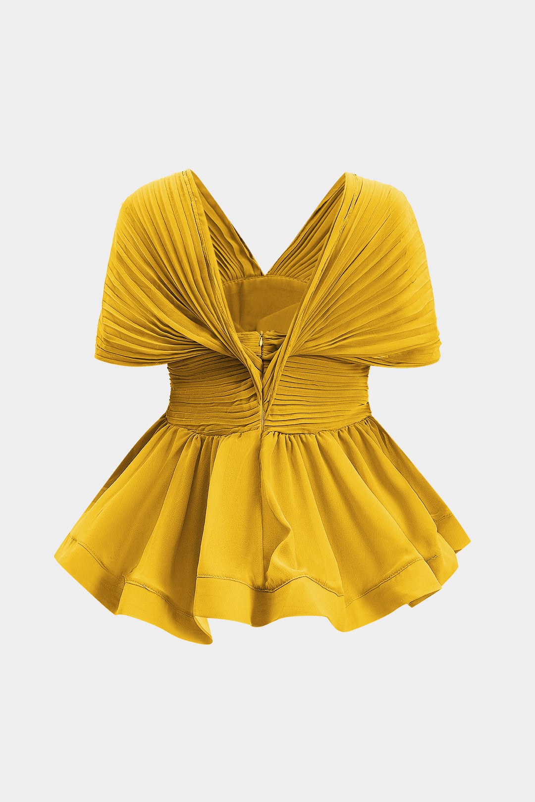 Chiffon Pleated Zipper Backless Mini Dress And Wide Leg Trousers Set