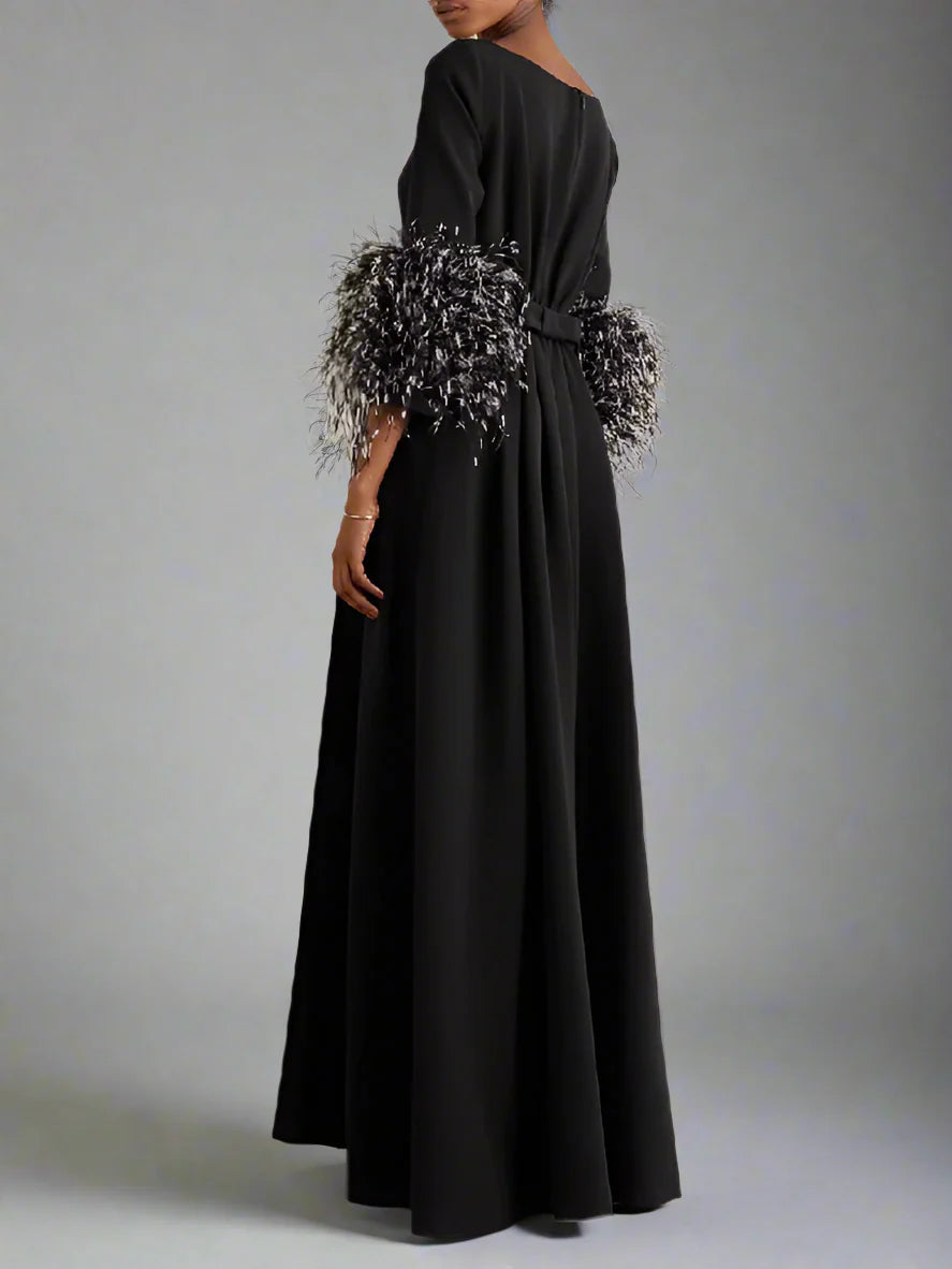 feather-cuff A-line gown – Zonal