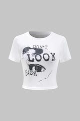 Abstract Print Ruched Short Sleeve T-shirt