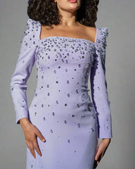 Yellow Full Embroidered Dress with Structured Sleeves - Diana