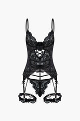 Solid Cut Out Lace Lingerie Garter Set