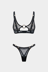Mesh Metallic Sheer Cut Out Lingerie Garter Set