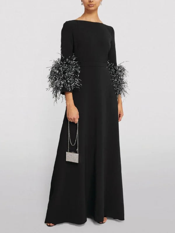 feather-cuff A-line gown – Zonal