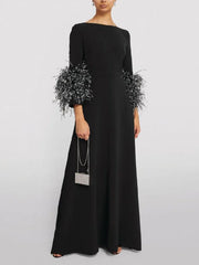 feather-cuff A-line gown – Zonal