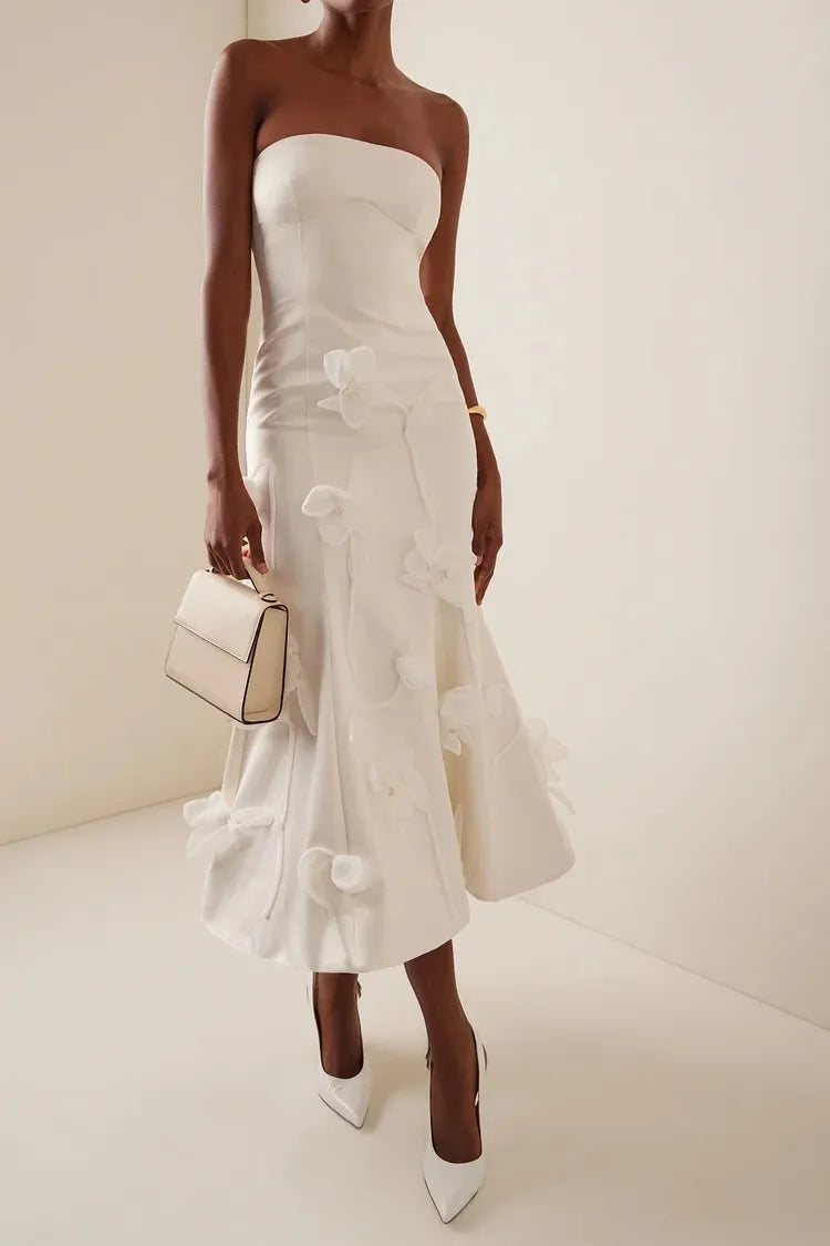 Strapless A-line gown with 3D floral appliqué – Osdin
