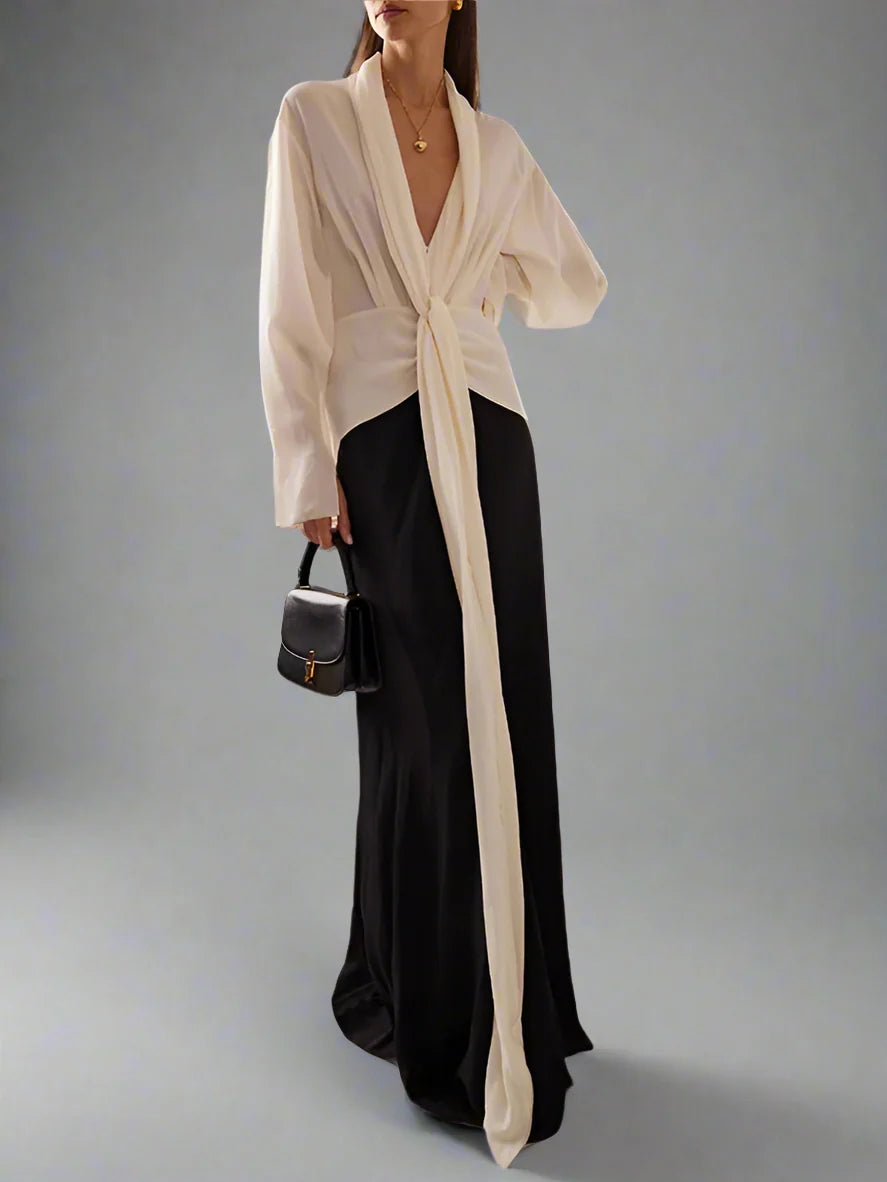 two-tone knotted drape gown – Slven