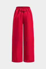 Letter Embroidery Ruched Drawstring Wide Leg Trousers