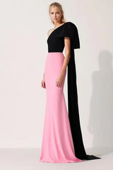 Two-tone one-shoulder gown with draped bow – Golzsa