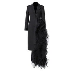 long tailored blazer dress with cascading ruffle detail - Jomali