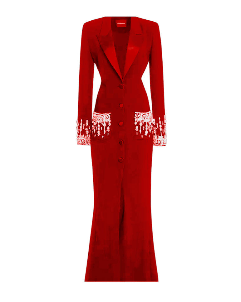 Tailored Blazer dress with beaded pockets/cuffs - MOLLEN