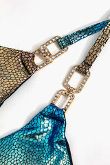 Ombre Rhinestone Tie-Up Backless Bikini Set