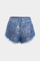 Denim Metallic High Waist Studded Shorts