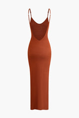 Backless Spaghetti Strap Slit Knit Dress