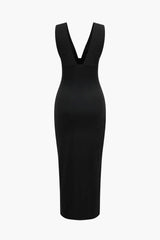 Solid Backless Ruched Slit Midi Dress