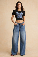 Printed Denim Short Sleeve T-Shirt