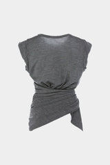 Ruched Asymmetrical Tie Knot T-Shirt