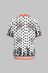 Polka Dots Print Button Short Sleeve Shirt And Ruched Tie Front Shorts Set