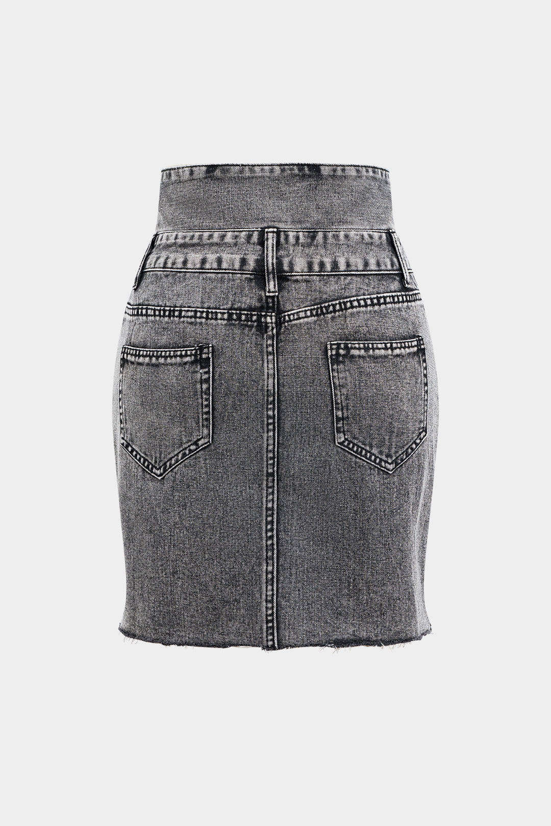 Denim Double Waistband High Waist Skirt