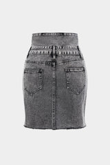 Denim Double Waistband High Waist Skirt