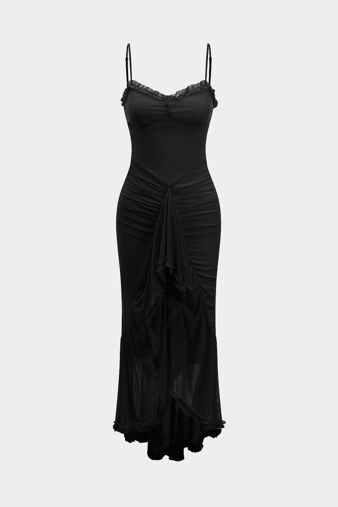 Mesh Slip Ruffle Maxi Dress
