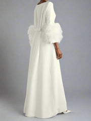 feather-cuff A-line gown – Zonal
