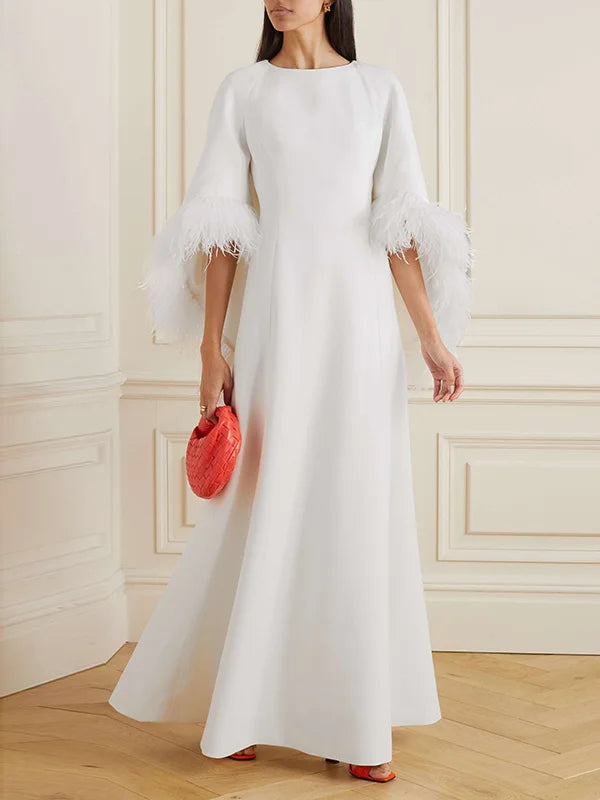 feather-cuff flared gown – Zerien