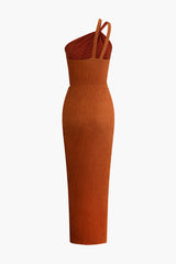 One-Shoulder Ruched Cutout Slit Maxi Dress