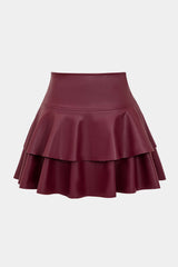 Solid Faux Leather Asymmetrical Layer Skirt