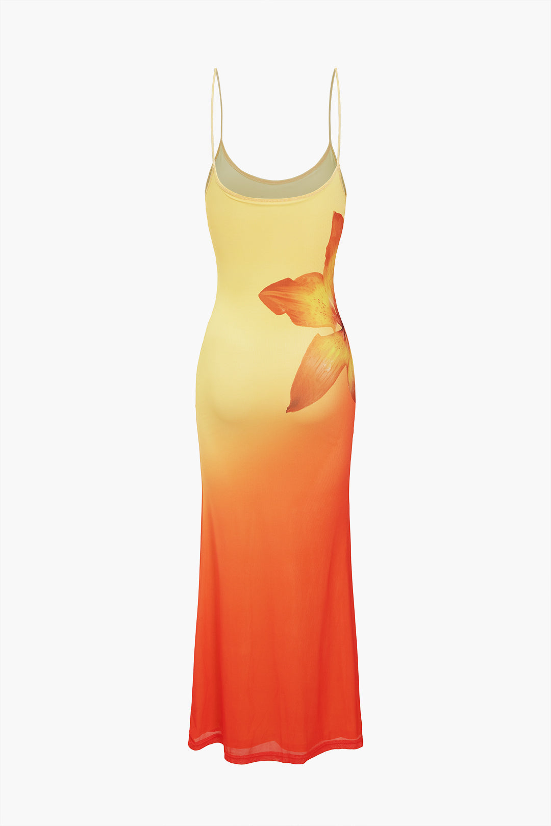 Ombre Floral Print Mesh Slip Sleeveless Maxi Dress