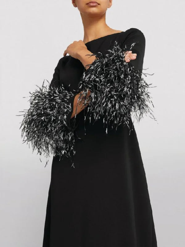 feather-cuff A-line gown – Zonal