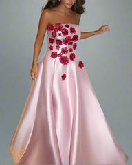 Strapless A-line gown with floral appliqué bodice – BLOSSOM