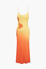 Ombre Floral Print Mesh Slip Sleeveless Maxi Dress