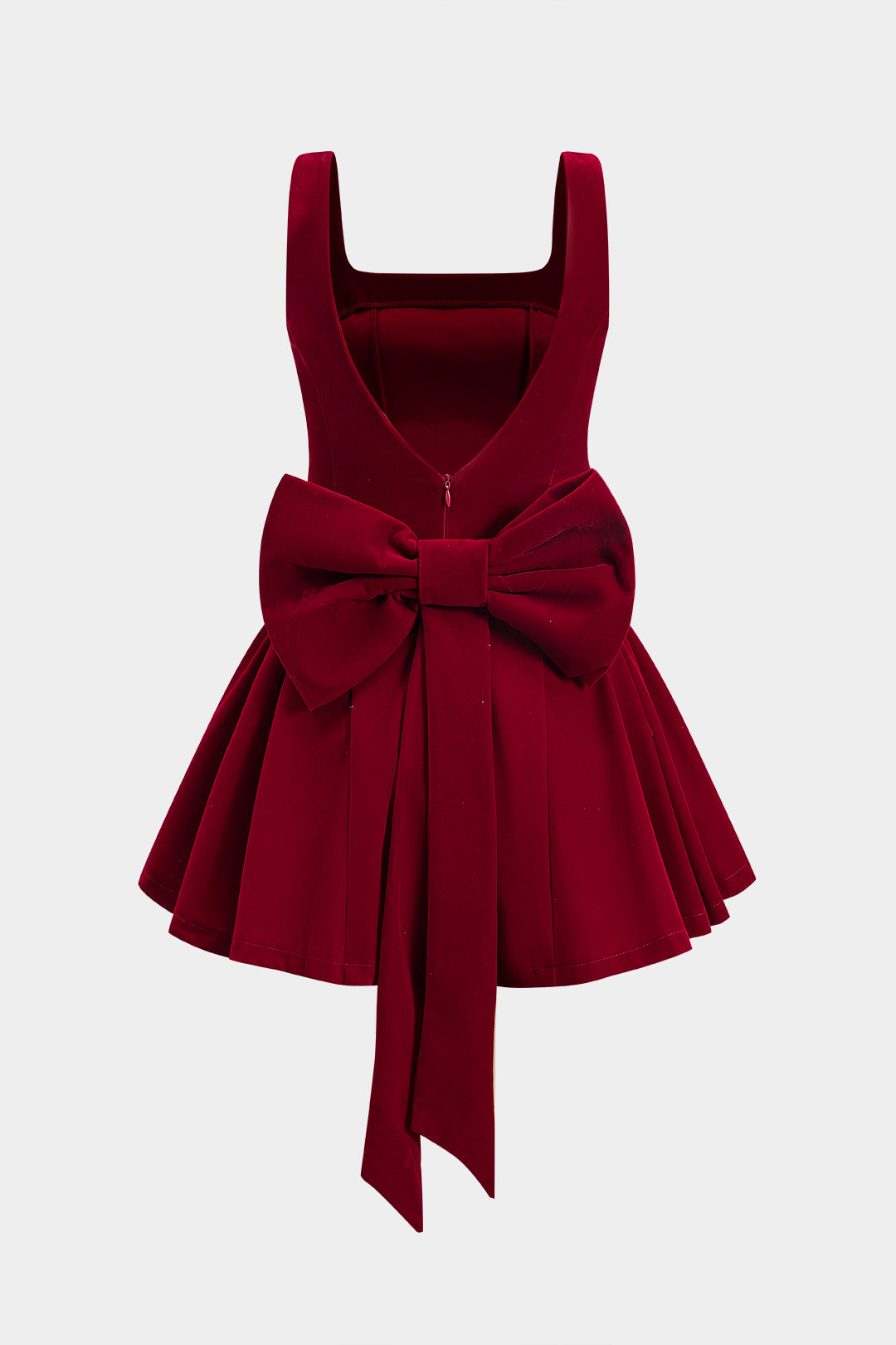 Velvet Pleated Bow Backless Zipper Slip Mini Dress