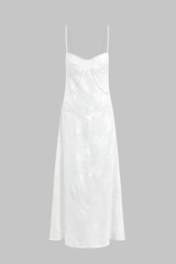 Flower Textured Braided Tie Back Slip Maxi Dress