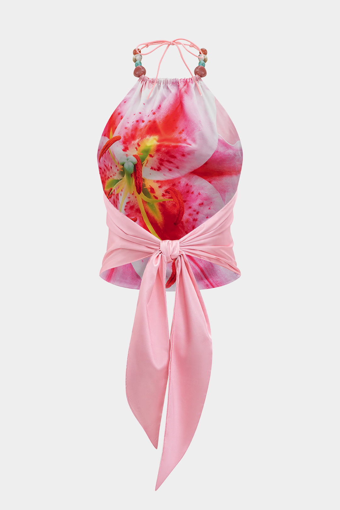Floral Print Satin Tie Backless Cami Top