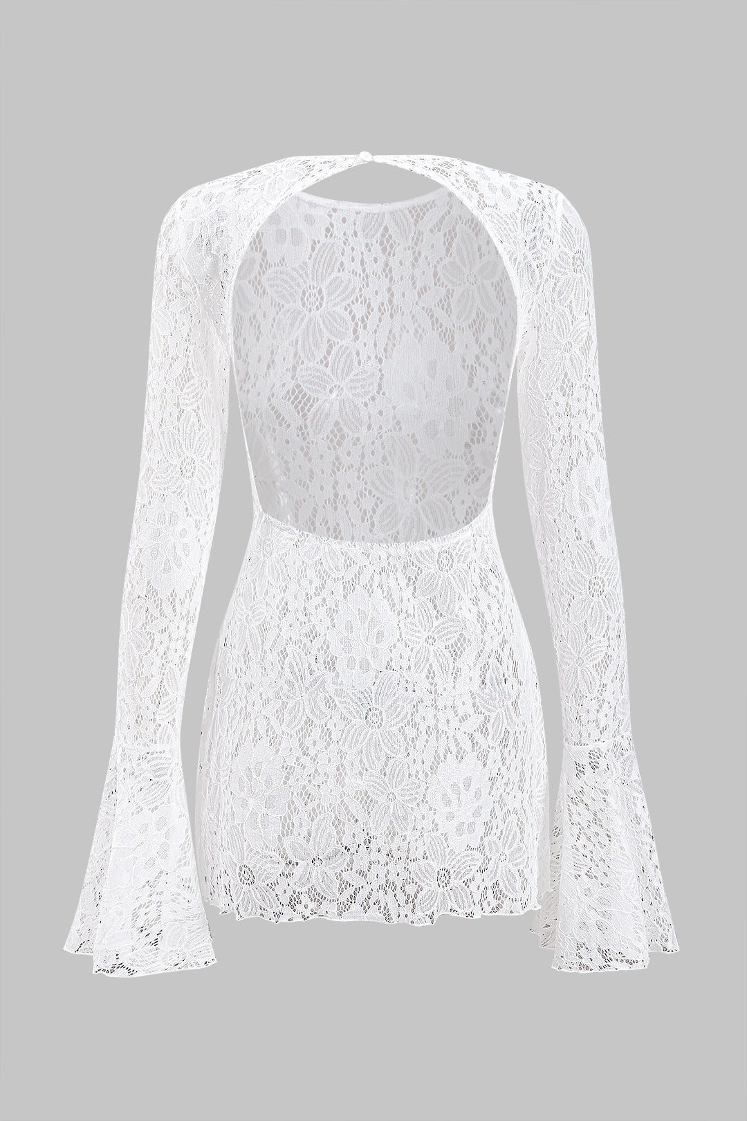 Lace Backless Button Bell Sleeve Cover Up