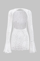 Lace Backless Button Bell Sleeve Cover Up