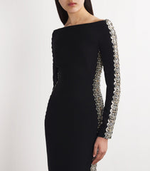 long-sleeve column gown with crystal side embellishments – NOVK