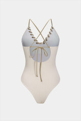 Contrast Whipstitching Tie Back Sleeveless Slip Bodysuit