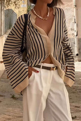 Stripe Print Satin Long-Sleeve Shirt