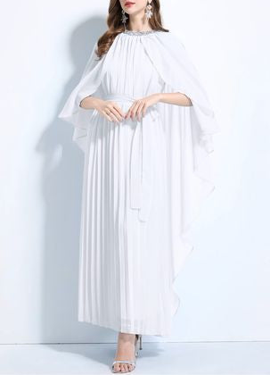 pleated flare dress with draped cape sleeves – AURORSA