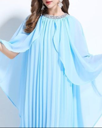 pleated flare dress with draped cape sleeves – AURORSA
