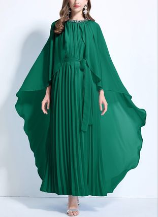 pleated flare dress with draped cape sleeves – AURORSA
