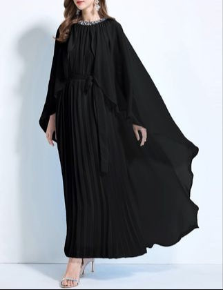 pleated flare dress with draped cape sleeves – AURORSA
