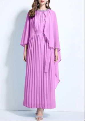 pleated flare dress with draped cape sleeves – AURORSA